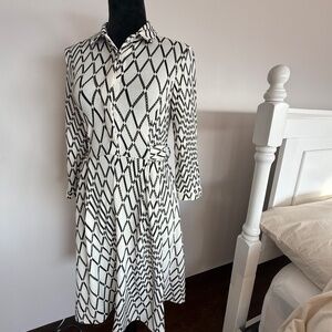 Fifilles Paris Cream Geometric Diamond-Print Midi Dress